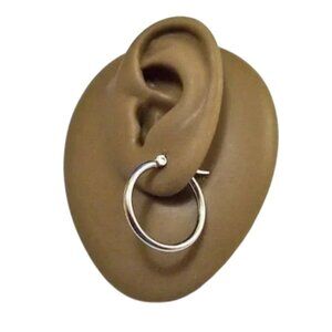1" 25mm Hoop 2mm Thin Tube Pierced Post Earrings Silver Tone Stainless Steel Nic